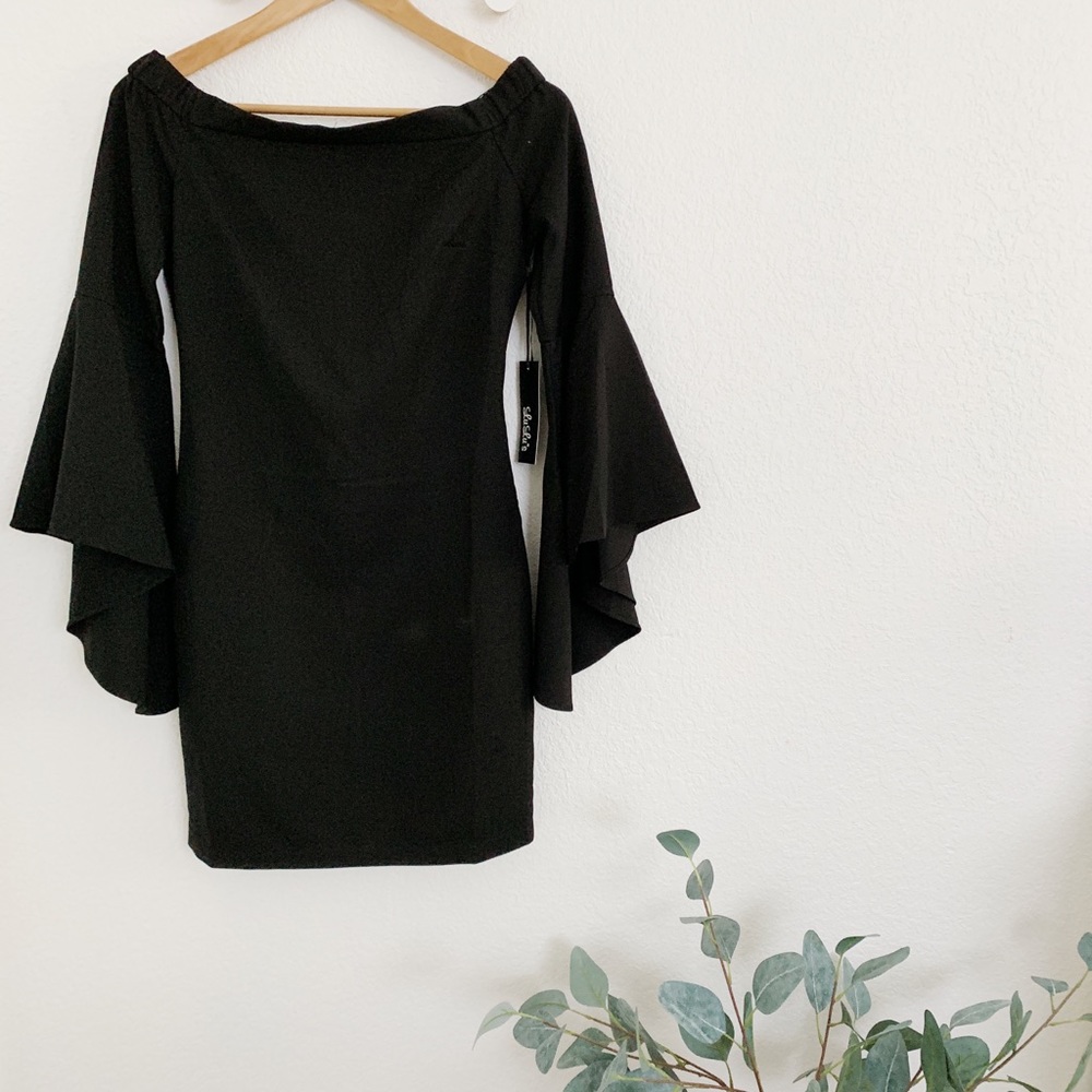 BLACK OFF-THE-SHOULDER MINI DRESS (With Tag!)